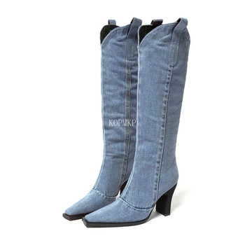 De Brand Nou Denim Doamnelor Non-alunecare de Cizme de Moda cu talpi Groase de Primăvară Coapsei Cizme Femei 2021 Moda Pantofi Casual pentru femei Cizme pentru Femei
