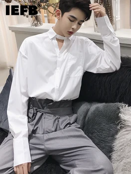 IEFB Toamna coreeană de Moda Casual, Design de Personalitate Bărbați Vrac Camasa cu Maneca Lunga 2023 Culoare Solidă Guler de Turn-down 9A4427