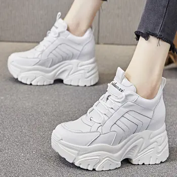 Creșterea Înălțime Platformă Pantofi Femei din Piele de Moda Sneaker Wedge Glezna Cizme cu Toc Înalt Confort de Călătorie Pantofi Casual