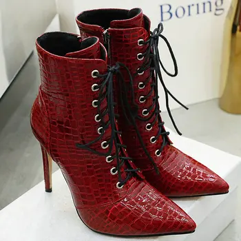 Toamna All-Meci Culoare Solidă Glezna Cizme de Înaltă Calitate din Piele de Brevet de Moda a Subliniat Toe Curea Toc Stiletto de Iarnă Pantofi pentru Femei