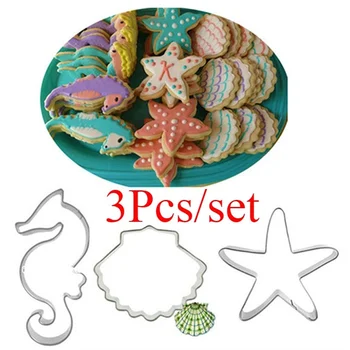 3 Buc Căluț de mare Scoici Stea-de-mare Mucegai Cookie Cutter Biscuiti Set DIY Copt Tort Mucegai Instrumente