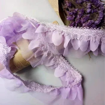 5 Curtea Violet 2-strat Cutat Tesatura Organza Brodată cu Dantelă Asieta Panglică Handmade de Nunta Rochie de Mireasa de Cusut Ambarcațiunile de Decorare