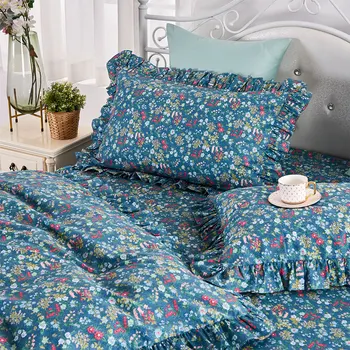 Pastorală floral albastru set de lenjerie de pat,twin plin regina regele bumbac nordic singur dublu home textile de pat fusta de pernă quilt capac