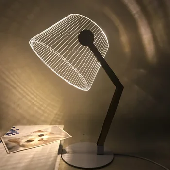 USB Putere Efect 3D Stereo Vision LED Lampa de Birou din Lemn Suport Acrilic Abajur de Lumină LED Dormitor Birou Lampa de Citit