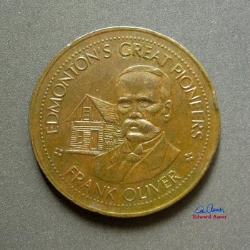 Medalia de marele pionier frank oliver din Edmonton, Canada 1908-1980