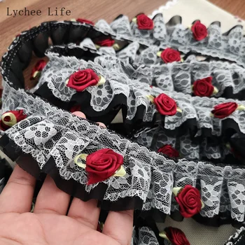 Lychee Viață 3D Rose Floare Dantelă Panglică Dantelă de Ornamente Florale Material Brodate Rochie de Mireasa Haine Diy Cusut Meserii