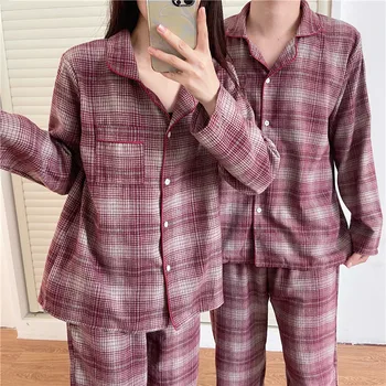 Carouri Roșii De Toamnă Set De Pijama Femei Cuplu Iubitorii Singur Pieptul Tricouri + Pantaloni Set De Două Piese De Origine Costum Homewear Bumbac
