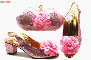 doershow frumos roz Pantofi italieni Cu Saci de Potrivire Femeile Africane Pantofi si Genti Set Pentru Bal Petrecere de Vara Sandale!HTB1-4