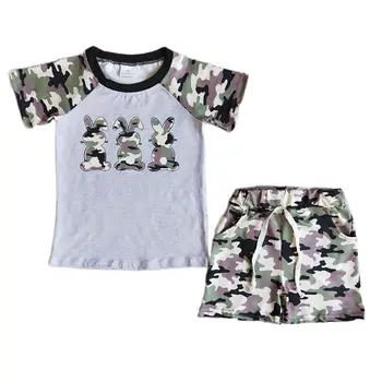 New Sosire Baietel Bunny Boutique Raglan T-Shirt, Pantaloni Scurți De Camuflaj Costum Copii De Înaltă Calitate Tinuta