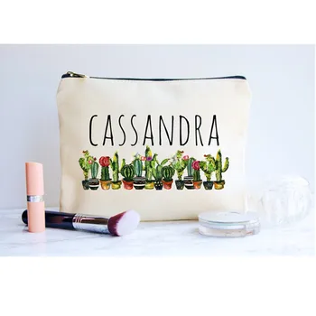 Bumbac mireasa borsetă personalizate Cactus Face Sac de Onoare Sac de machiaj Nunta propunere cadou domnisoara de onoare sac de Cosmetice