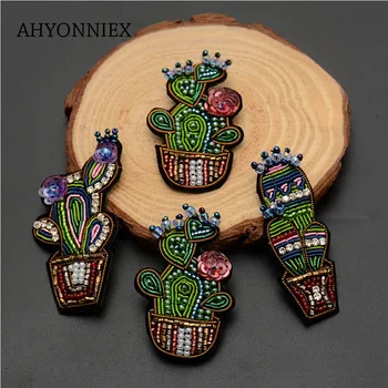 AHYONNIEX India Mătase Badage Cactus Patch-uri DIY aplicatiile Pin Pe mentale Brosa Haine, Pantofi, Genti Decor Creativ Insigna