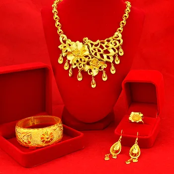 Bijuterii superbe Doamne de Nunta Placat cu Aur de 24K Phoenix Flori Set Lanț Atmosferă de Lux Colier Accesorii de Nunta