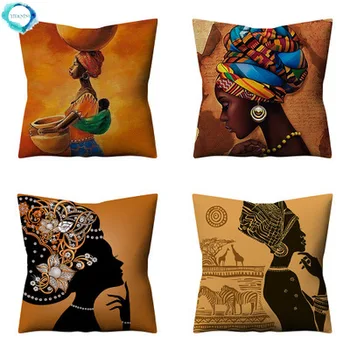Retro Stil Etnic African Femei Lenjerie de pat din Bumbac Decorative Pernă Canapea Acasă față de Pernă Pătrată almofadas decorativas 45X45CM