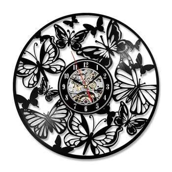 Runda Gol Fluture Art disc de Vinil Ceas Creative Formă de Fluture CONDUS Ceas de Perete Antic Stil Cuarț Ceas Handmade