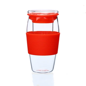 Creative dublu-strat non-alunecare de ceașcă de sticlă Colorate silicon curea cu ceai de scurgere de cesti si cani Capac filtru Elegant, portabil ceașcă de ceai