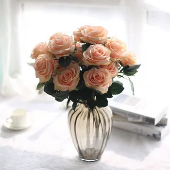 10 capete buchet de trandafiri acasa, flori de nunta decor petrecere de mireasa fotografie elemente de recuzită de mătase artificială buchet de flori