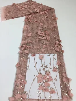 Roz Haute Couture 5 curte Bling sclipici Șifon Flori Tul Dantela Tesatura pentru Designer de Moda /Tăierea de Nunta Rochie de Mireasa