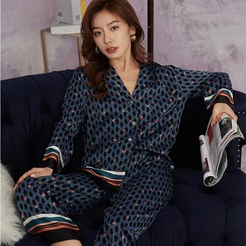 Femei Set de Pijama Instagram Stil Dungi Pijamale de Mătase cămașă de noapte Ca de Agrement Homewear Haine Pijamale pijama pour femme