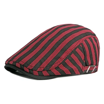 Roșu Negru Cu Dungi Mens Berete Din Bumbac 100% Britanic Stil Vintage Șepci Caps Pentru Bărbați Vară Subțire Artist Pălărie Chapeau Femme