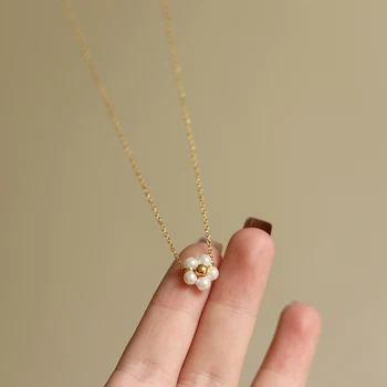 Din Oțel inoxidabil Perle Naturale de Flori Pandantiv Colier de Placare cu Aur de 18K Lanț de Înaltă Calitate Bijuterii pentru Femei, Fete Cadou