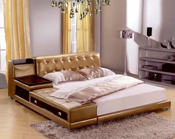 post moderne real din piele pat / pat/pat dublu king/queen size, dormitor mobilier acasă cu cutie de depozitare si comoda