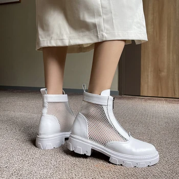 Moda Glezna Cizme Pentru Femei New Pompe Elegante Din Piele Respirabil Ochiurilor De Plasă De Pantofi Primavara-Vara Cizme Office Lady Cizme Scurte