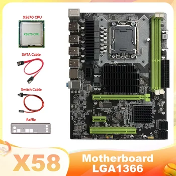 X58 Placa de baza LGA1366 Calculator Placa de baza Suport XEON X5650 X5670 Serie CPU Cu X5670 CPU+Cablu SATA+Cablu de Switch