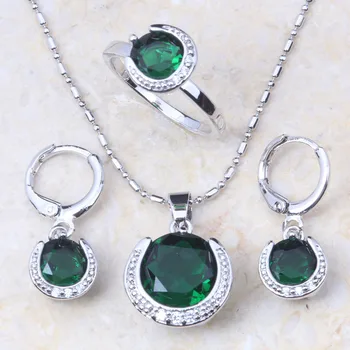 Calitate de Top Verde Imitatie Smarald Cristal Rotund Seturi de Culoare de Argint Seturi de Bijuterii pentru Femei Bijuterii KT052
